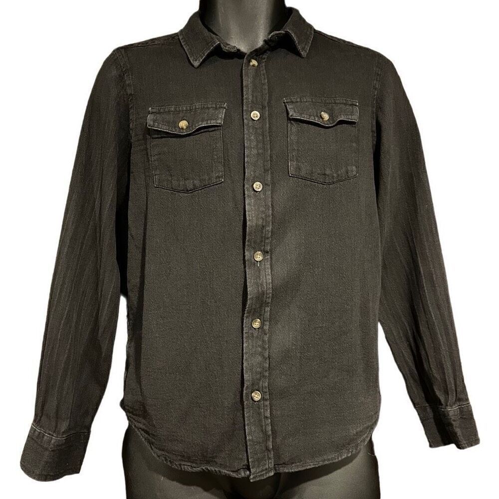 Wonder Nation Solid Black Dressy Casual Button Shirt Boy’s XL